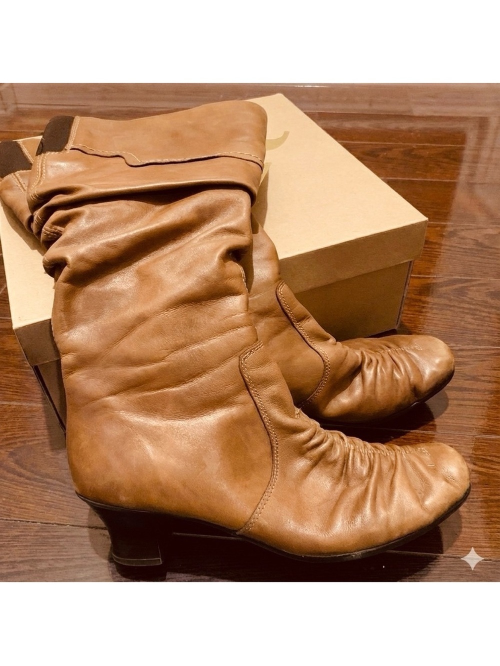 Rieker tan leather square-toe slouchy boots 40